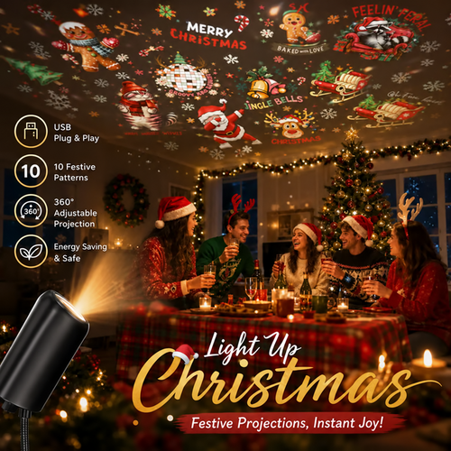 🔥🔥Last Day 49% OFF-Plug-&-Play HD Christmas Projector – 6 or 10 Festive Scenes
