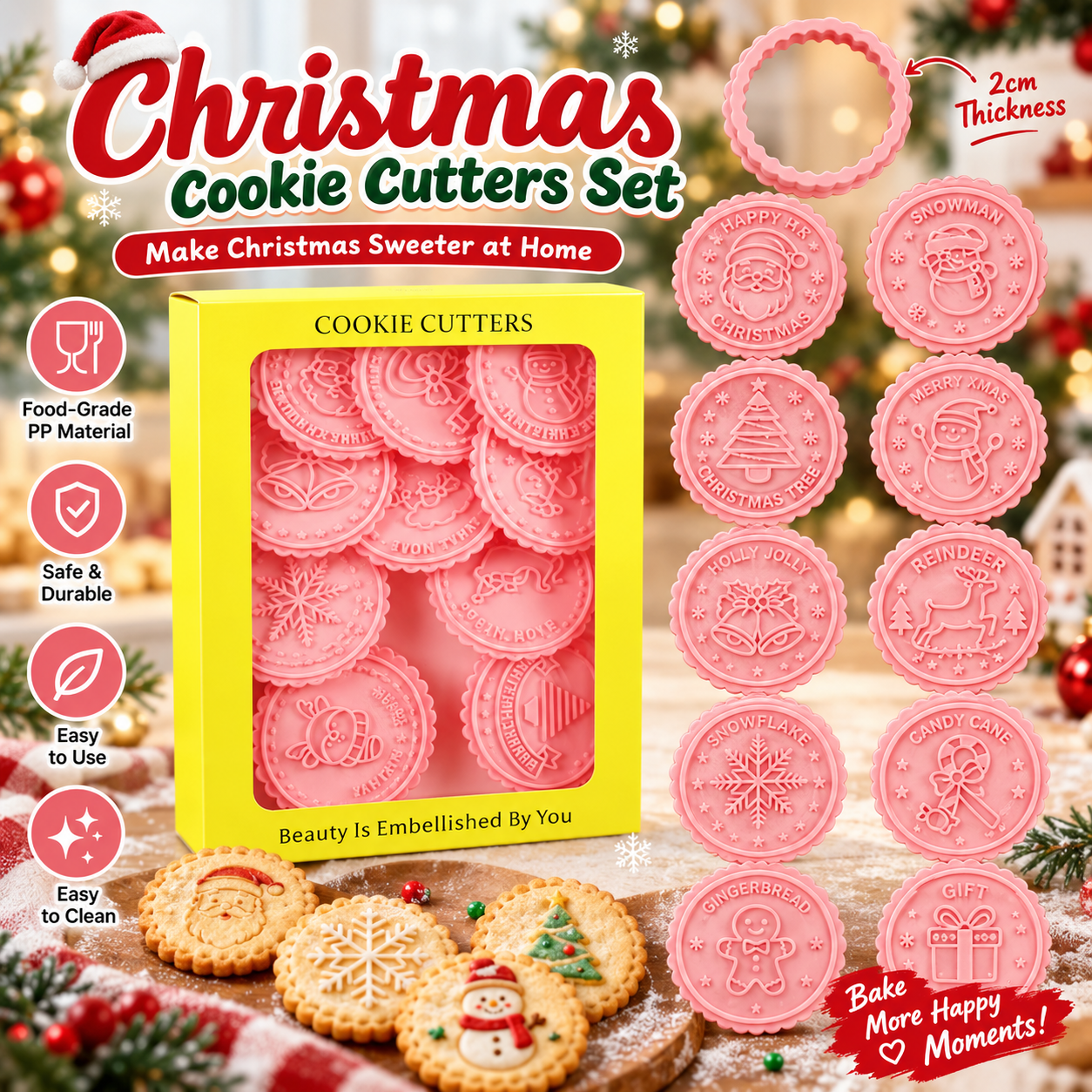 🎄 Christmas Baking Set –  10-Stamp Set + 1 Cutter Frame