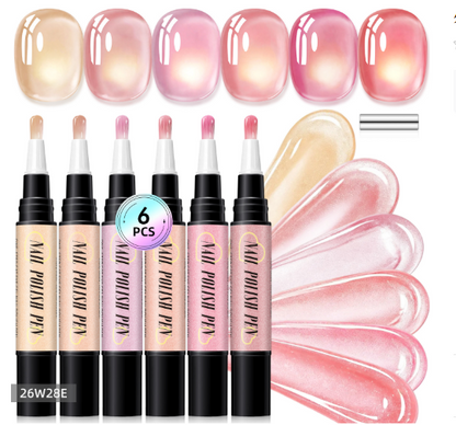 💅 6PCS One-Step Gel Nail Art Pen Set – Salon Beauty at Home